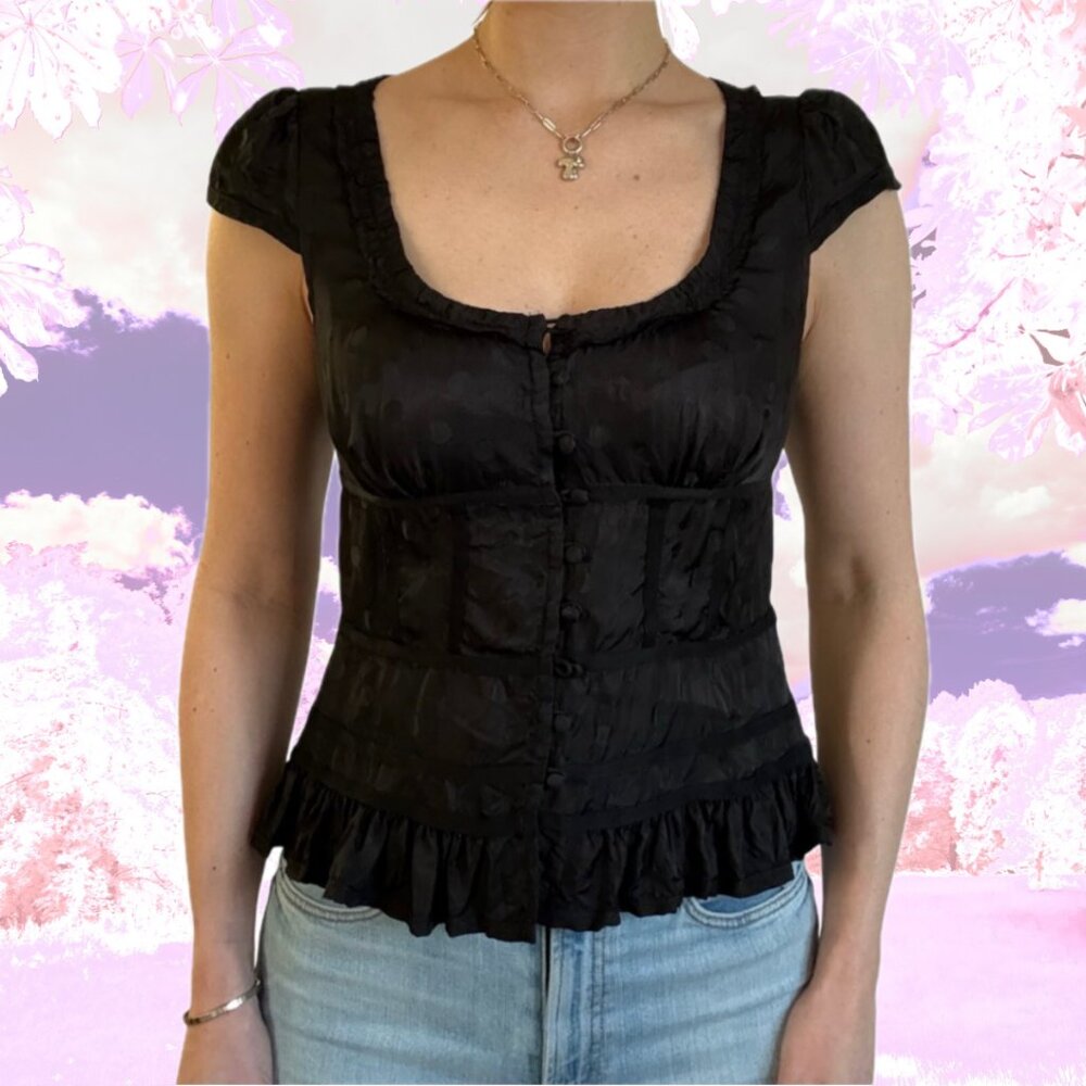 vintage marc jacobs collection black textured polka dot ruffle blouse